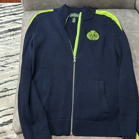 Lauren Active Ralph Lauren Cable Knit Zip Up Cardigan Sweater PM crest - Picture 2 of 8